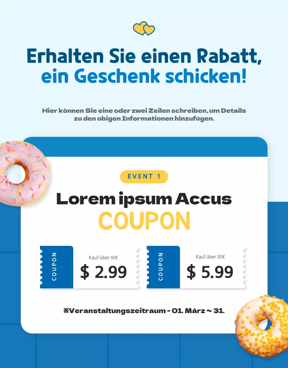 Verkaufen Sie Donuts mit einem süßen blauen Konzept