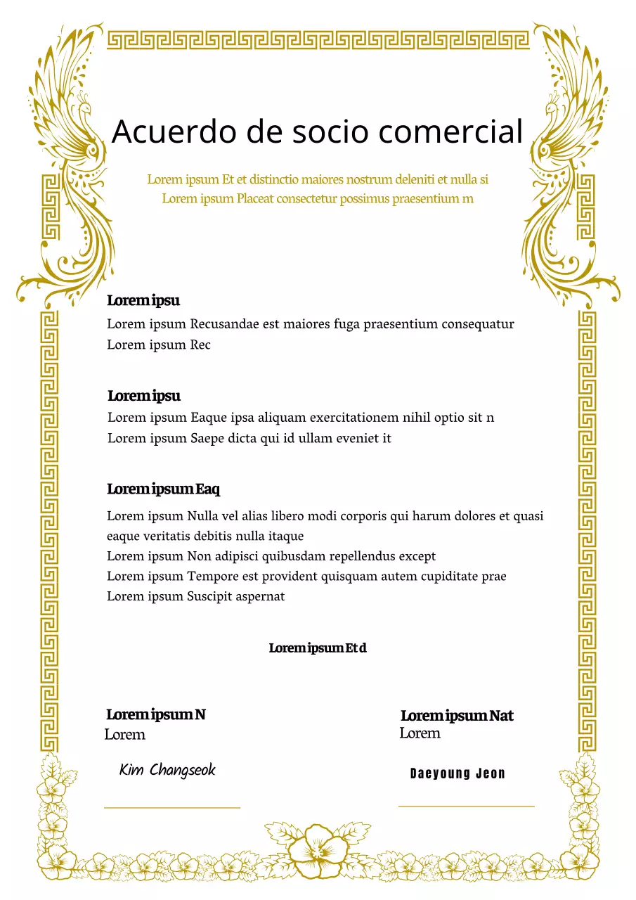 Un acuerdo de asociación de lujo con un fénix dorado y una flor infernal