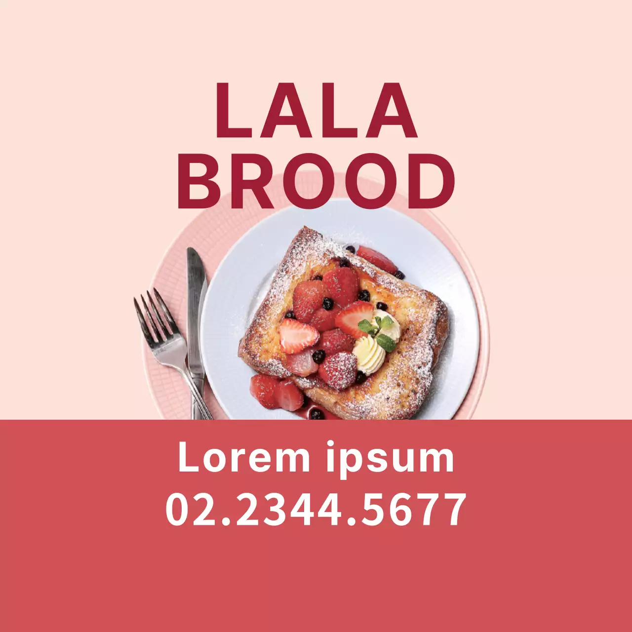 Keurig promotielabel voor brunchbezorging met rode fotoaccenten