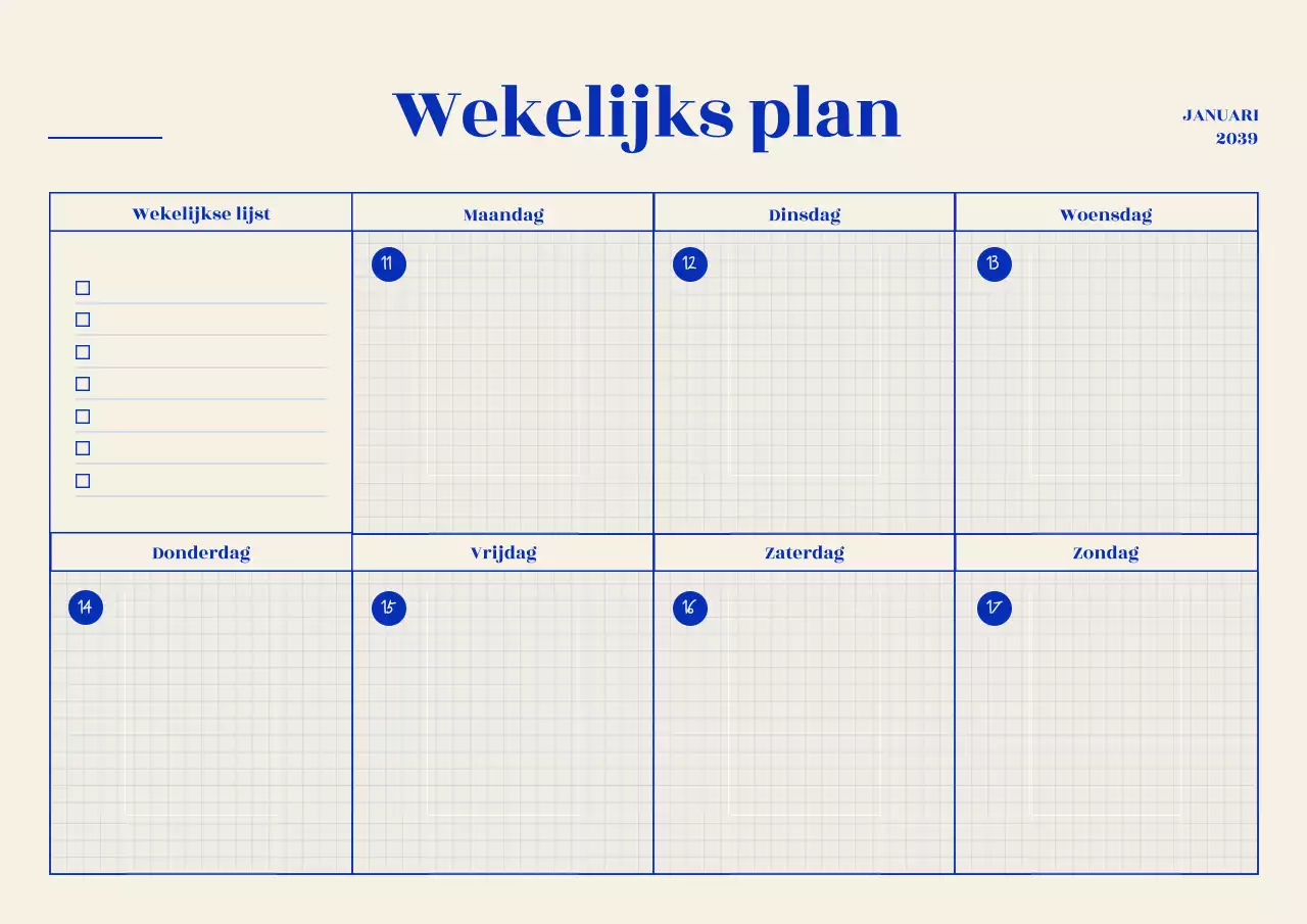 Good Note Weekly met een blauw rasterconcept