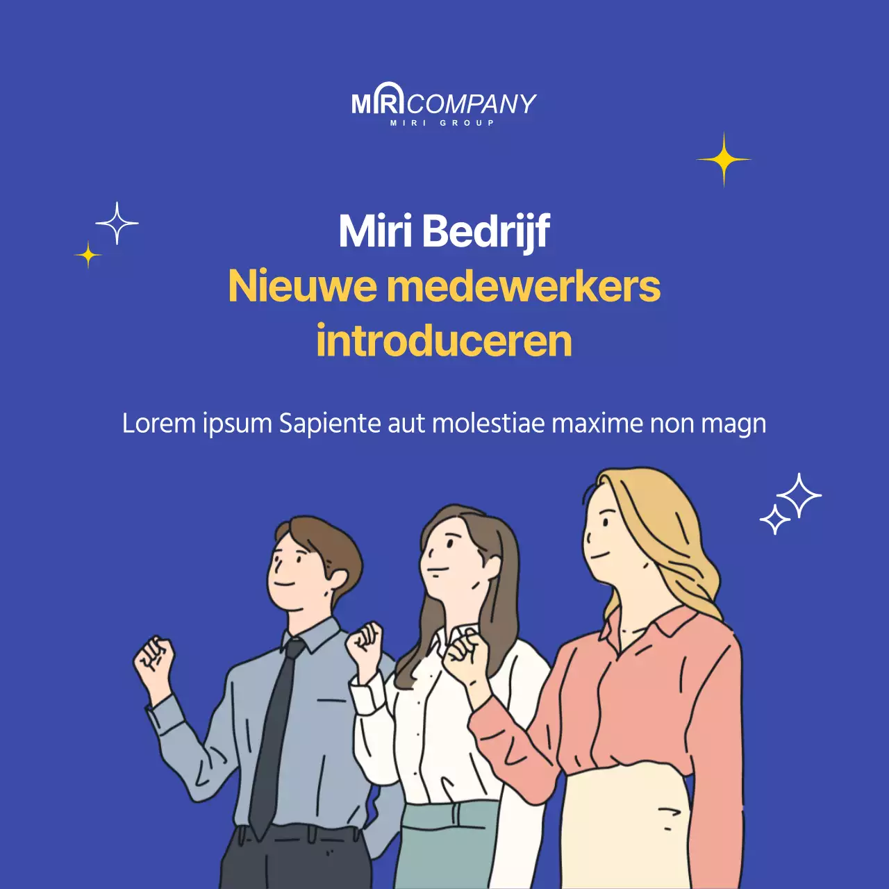 Blauw geel concept zakelijke personeelsintroductiekaart nieuws sociale media inhoud