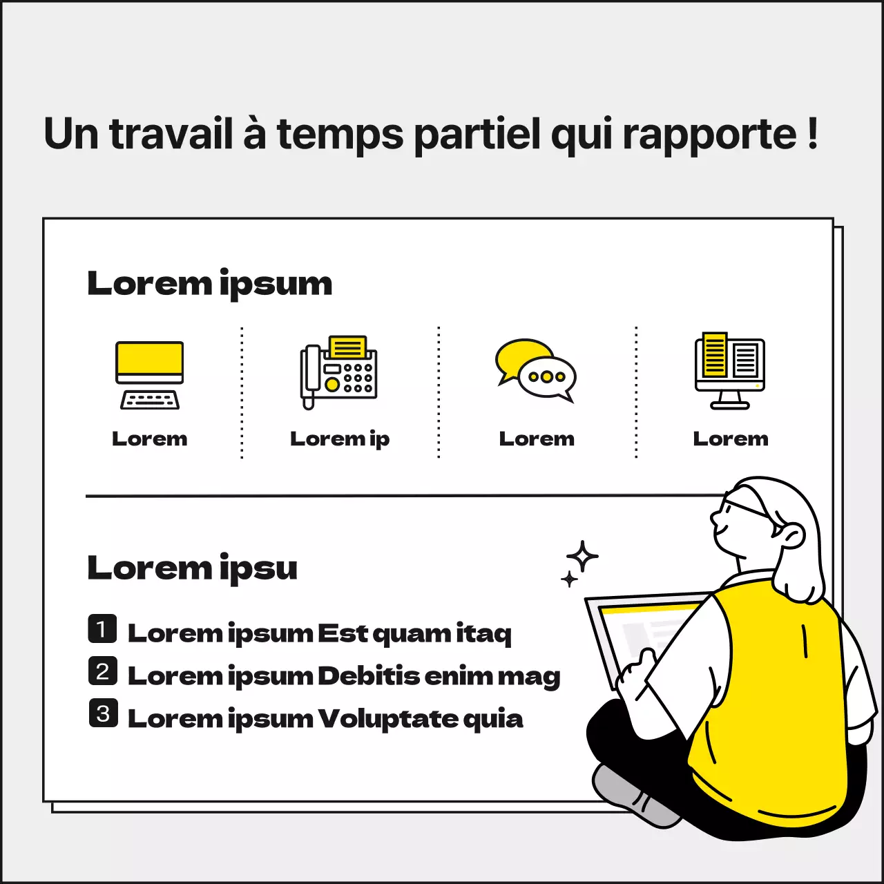 Des étudiants jaunes et monotones, soignés et mignons, à la recherche d'un emploi à temps partiel dans les bureaux du gouvernement en hiver.