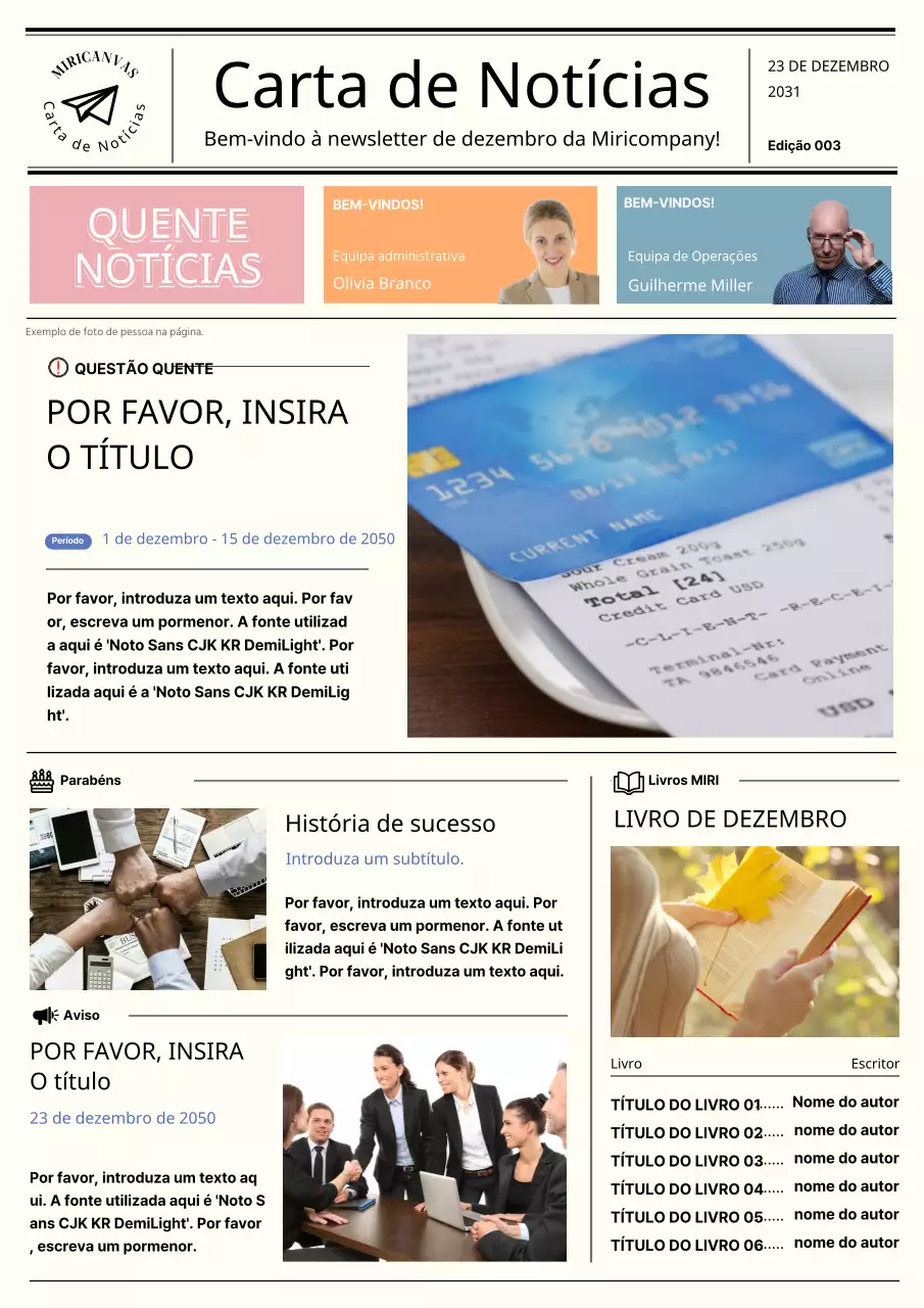 Boletim informativo interno com um esquema fotográfico bege e um conceito de jornal diário
