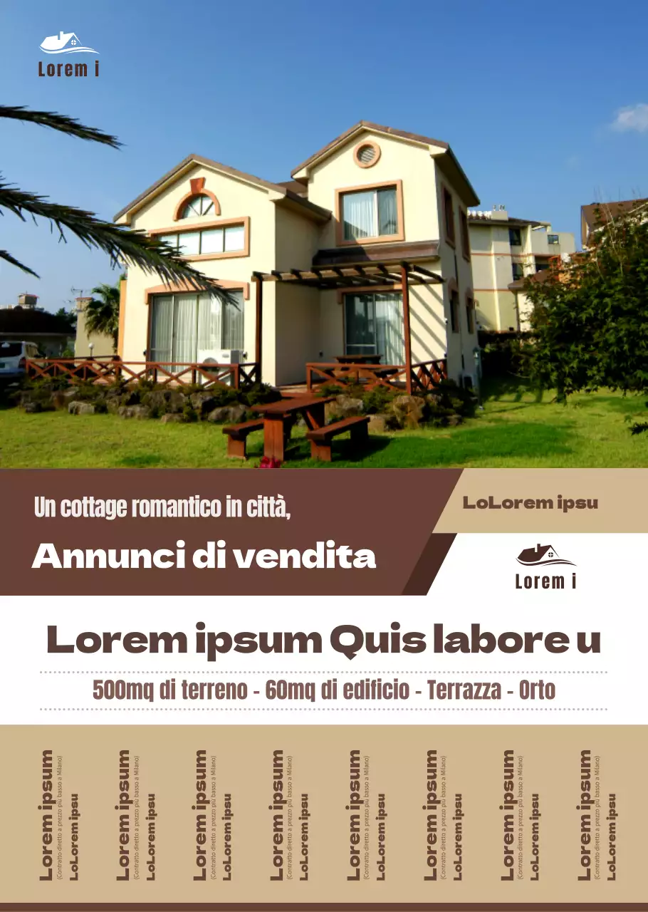Uno stile semplice in giallo e marrone per annunciare e promuovere annunci immobiliari e richieste di vendita.