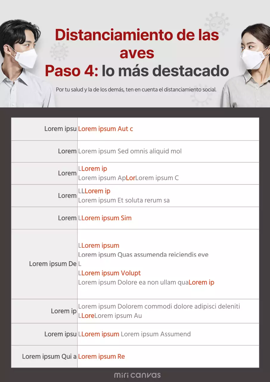 Cartel sencillo en gris y rojo sobre puntos clave de distanciamiento social
