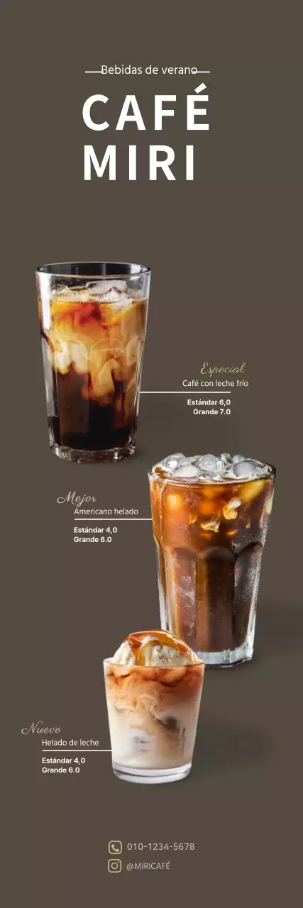 Sencillo cartel de bebidas veraniegas para una cafetería de color café