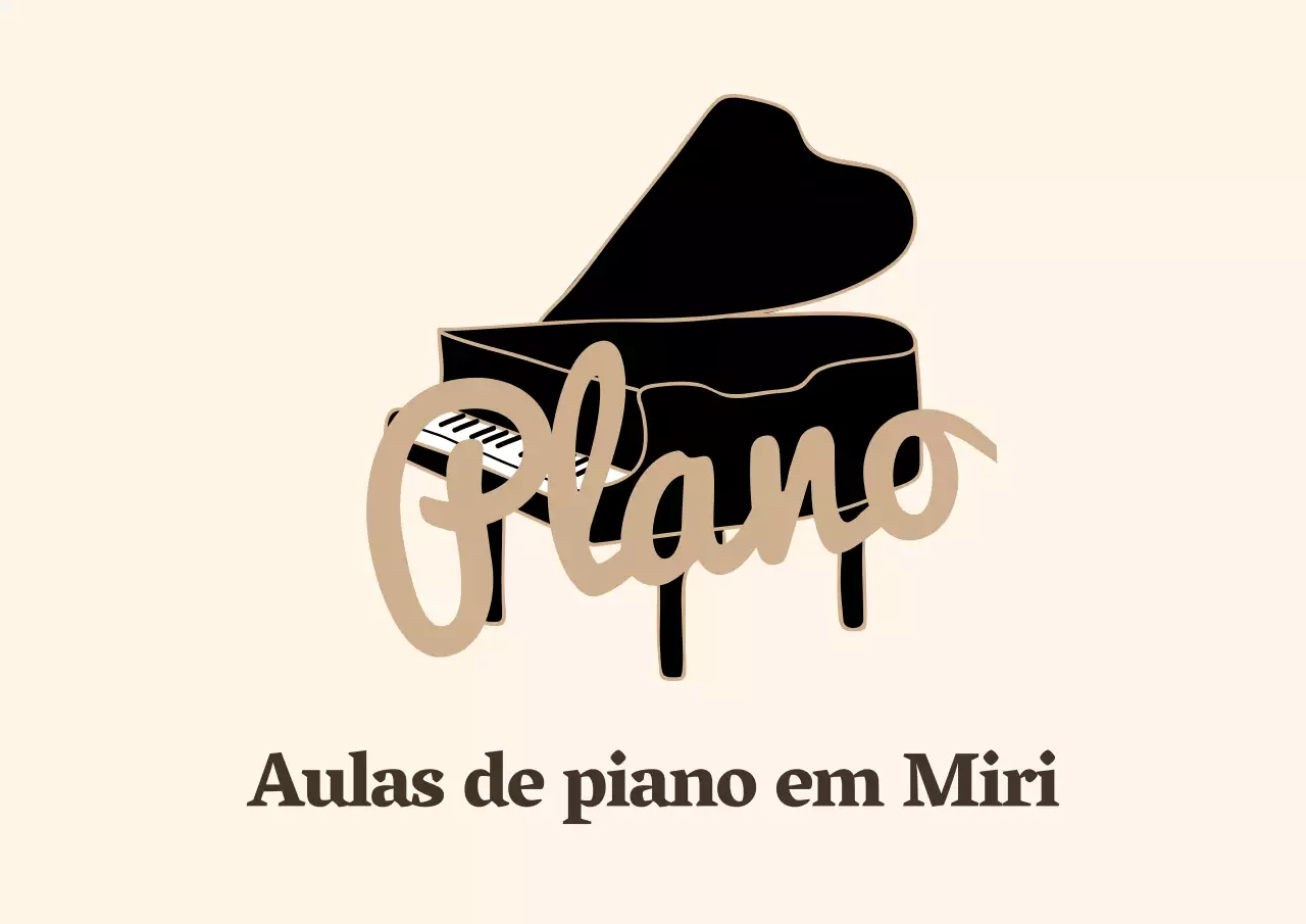 Sinalética promocional com o logótipo da escola de piano num estilo cursivo emocional em amarelo claro e castanho.