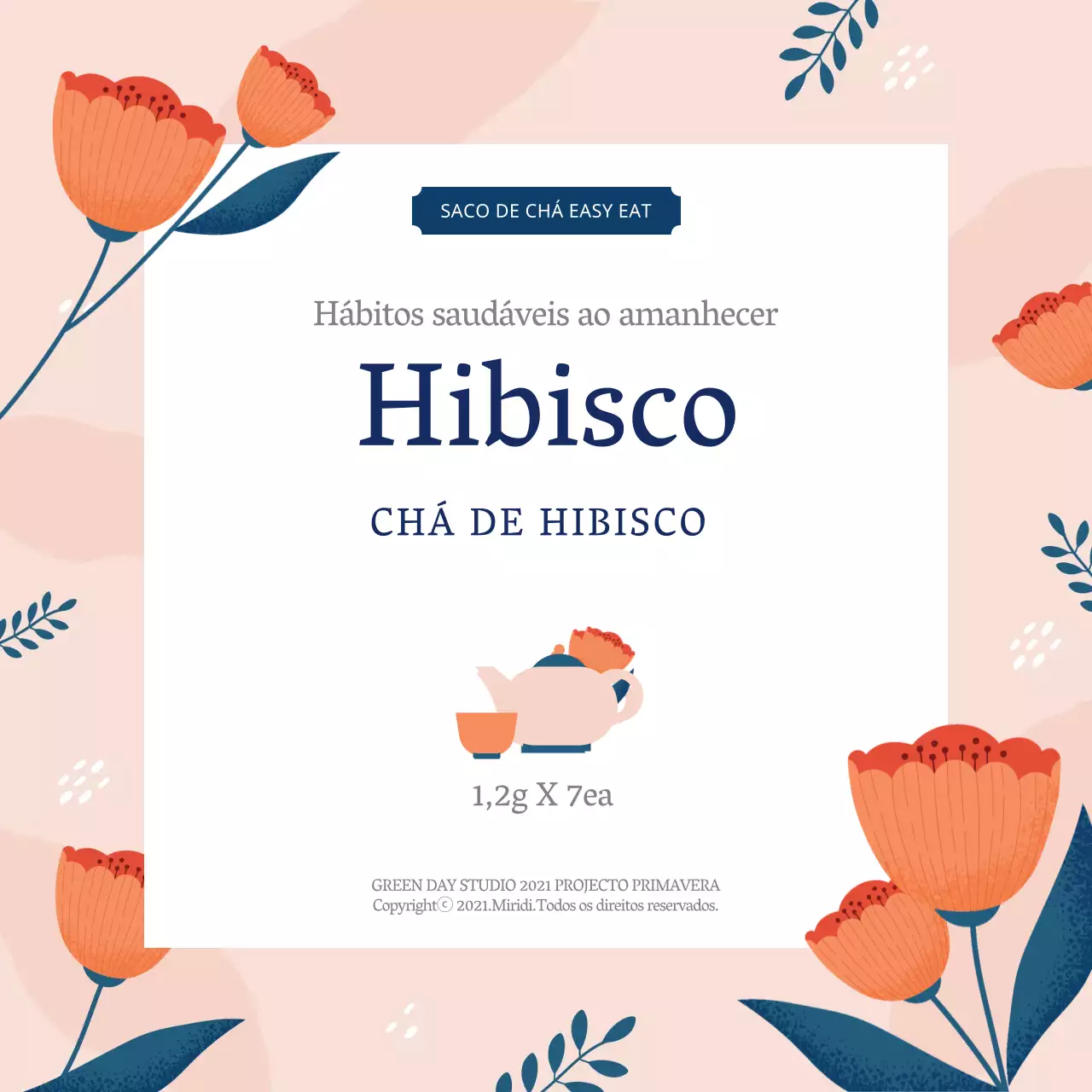 Rótulo de chá de hibisco com ilustração cor-de-rosa