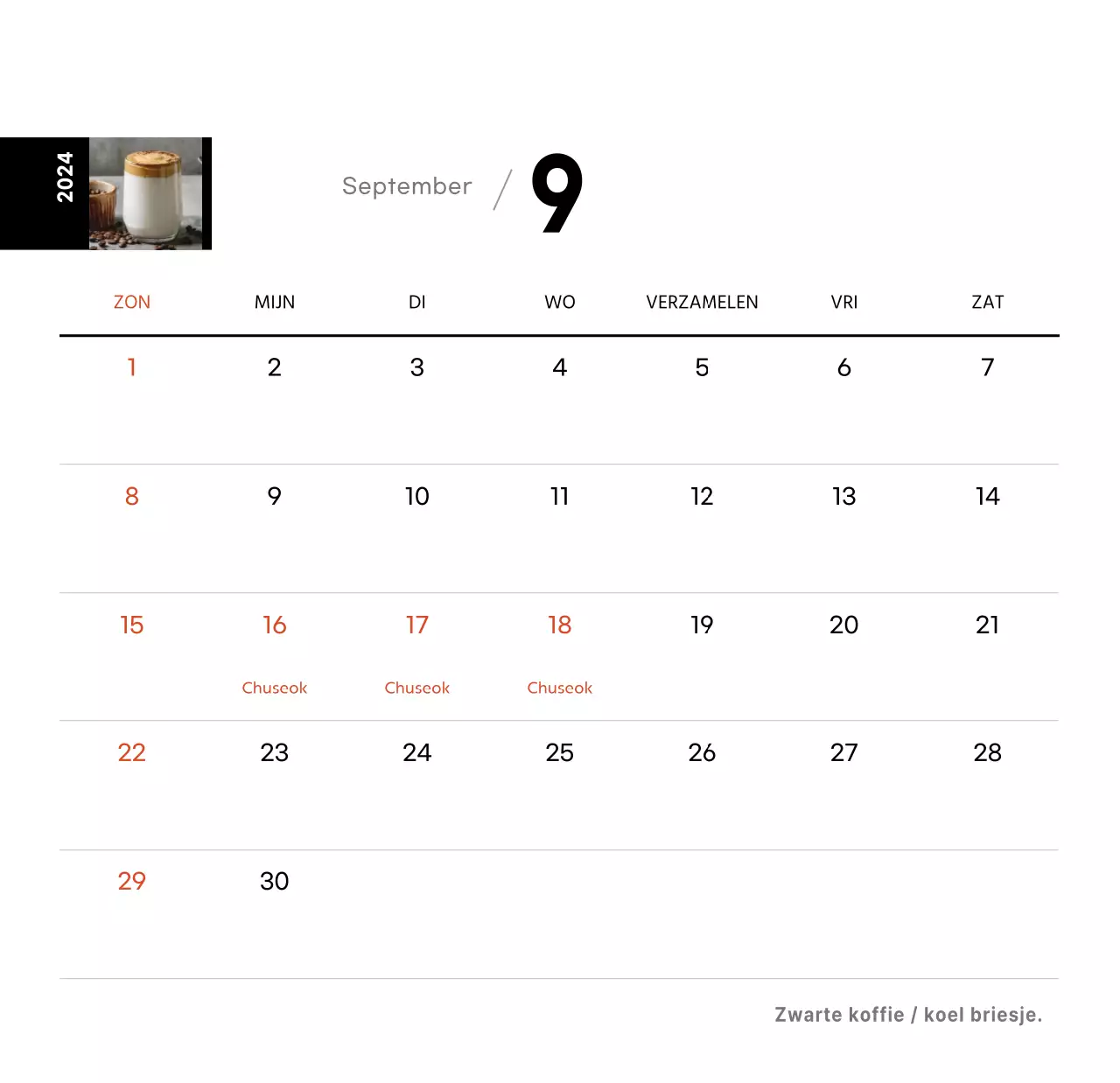 Witte eenvoudige koffie foto bureaukalender voor cafe