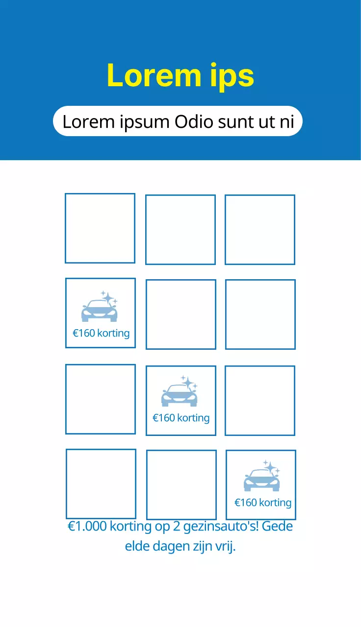 Blauwe illustratie nette huurauto coupon