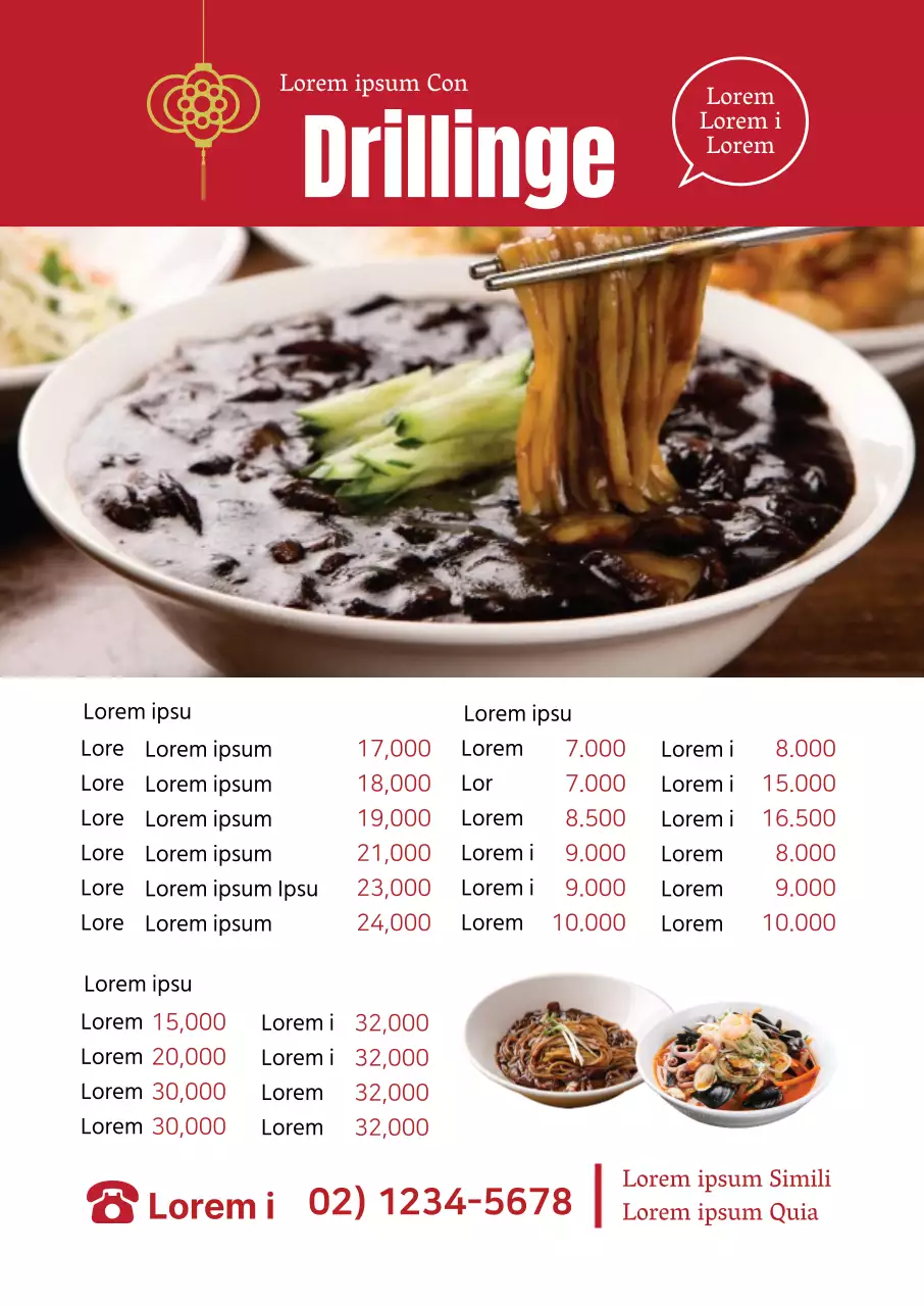 Rotes Foto unterstreicht sauberes Restaurant Chinesisches Menü