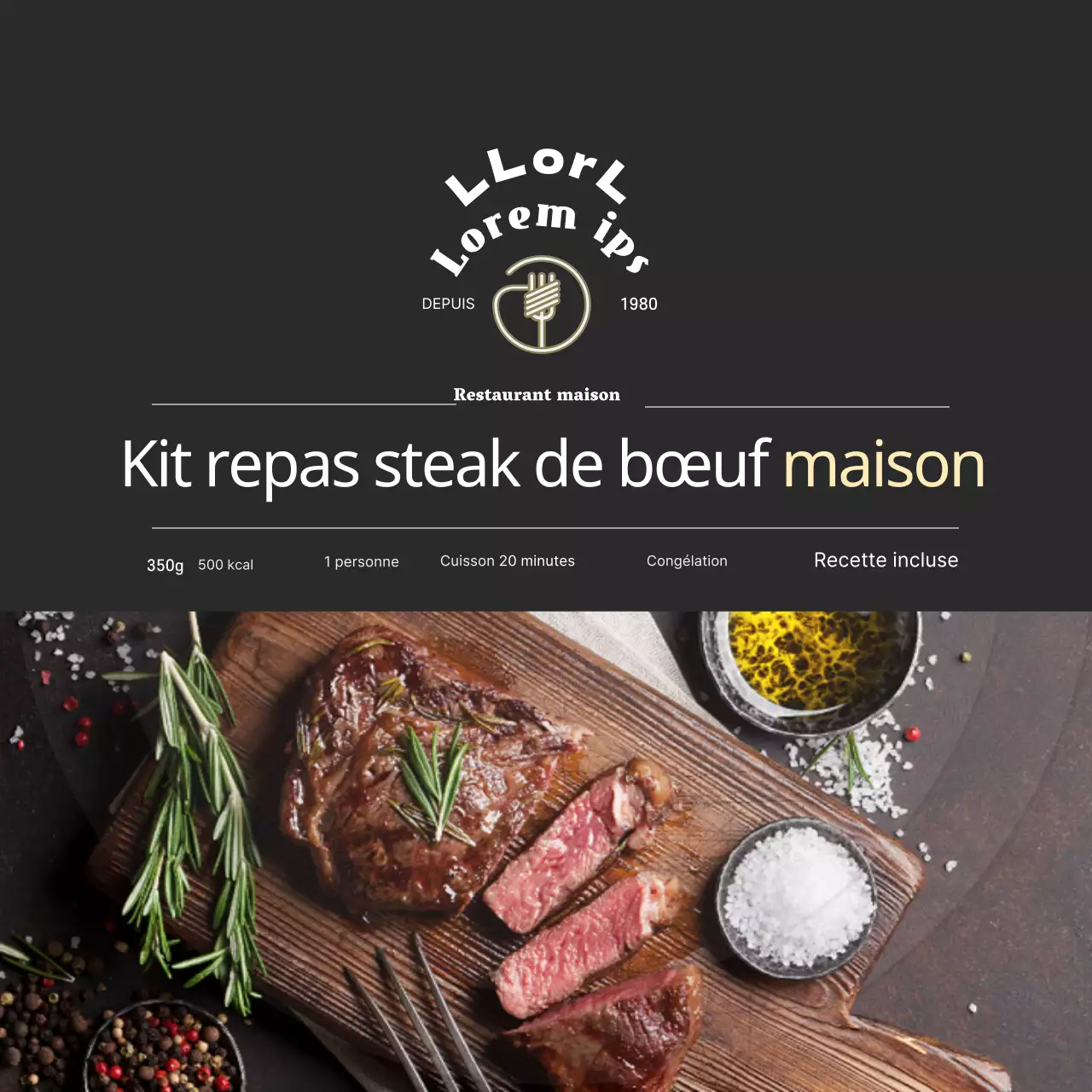 Autocollant noir Luxurious Restaurant Steak Meal Kit
