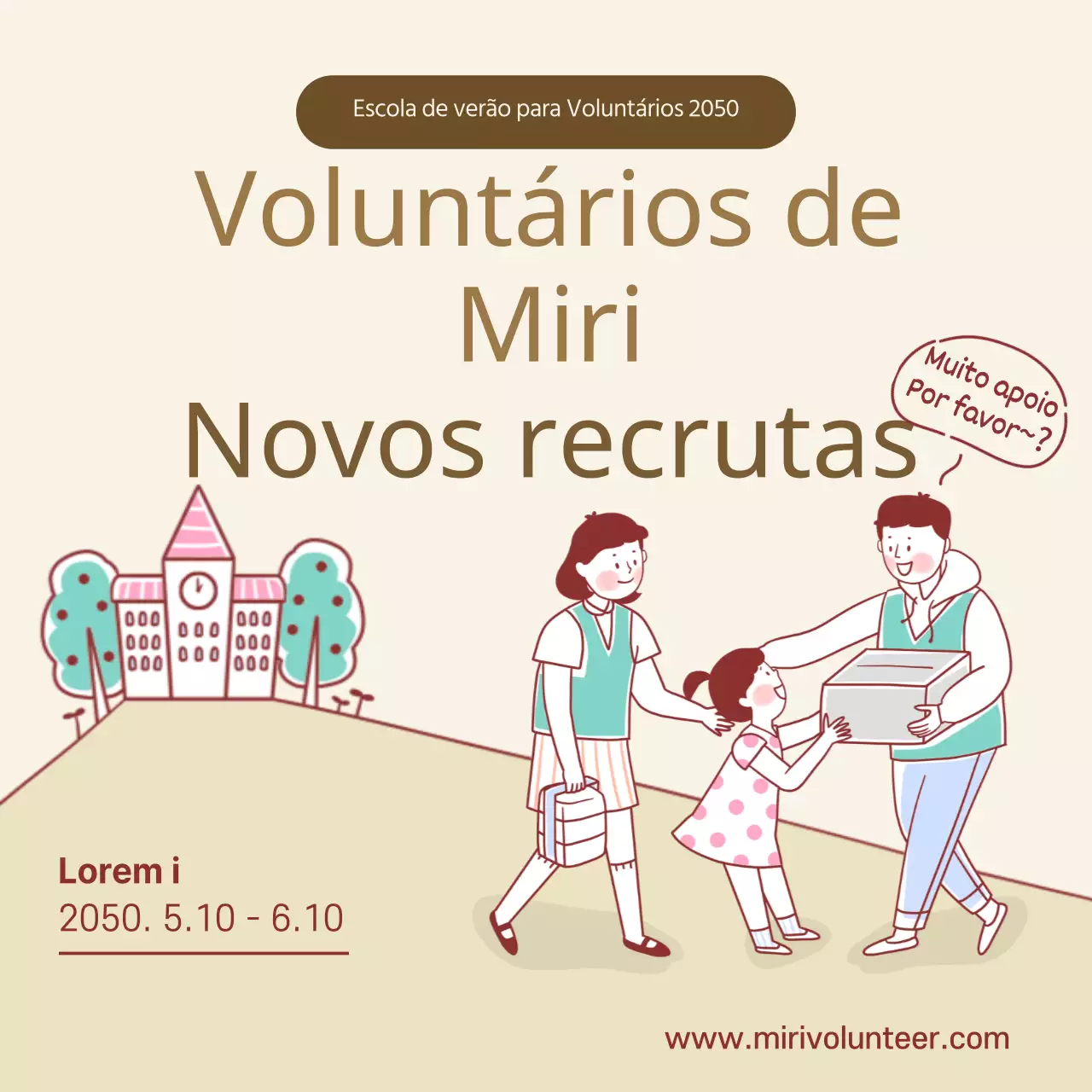 Anúncios de voluntariado de verão sobre um fundo bege