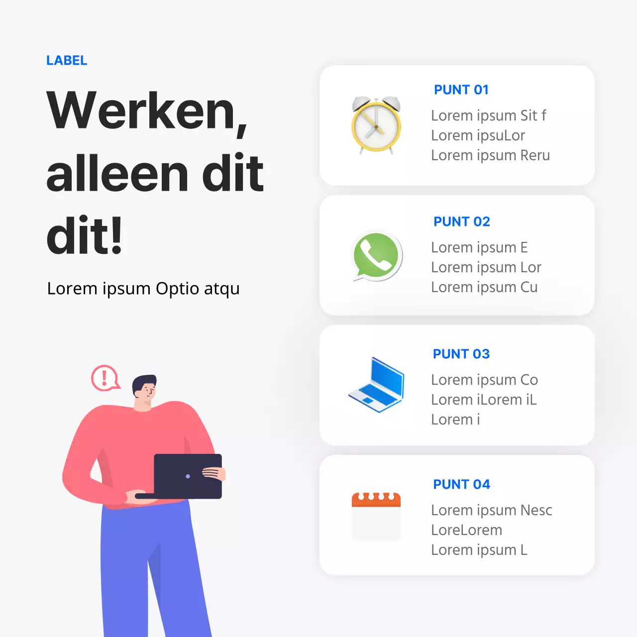 Schoon blauw werkplekdebat cardnews design