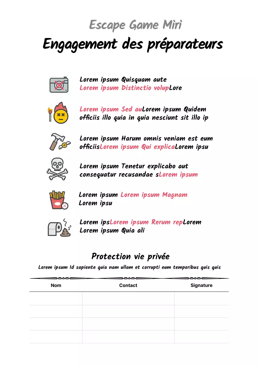 Affiche d'avertissement simple et blanche pour l'escape room