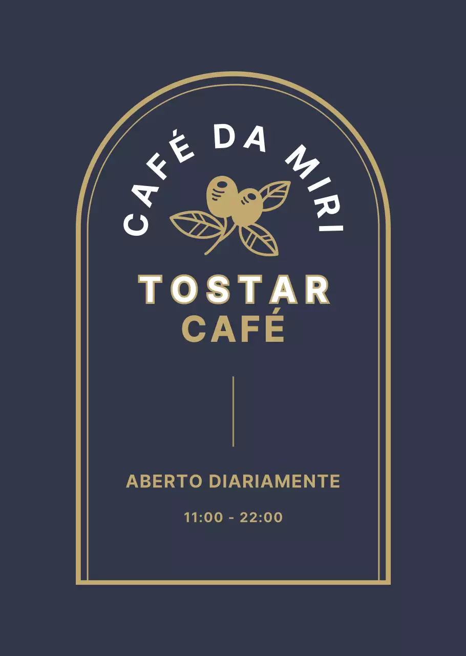 Café branco e dourado de estilo vintage com horário de funcionamento