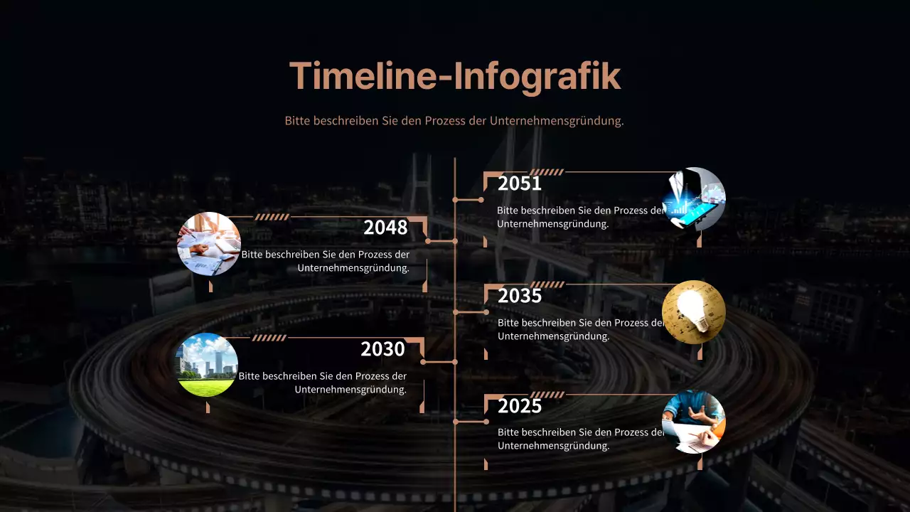 Einfache Zeitleisten-Infografik in braunem und schwarzem Business-Format