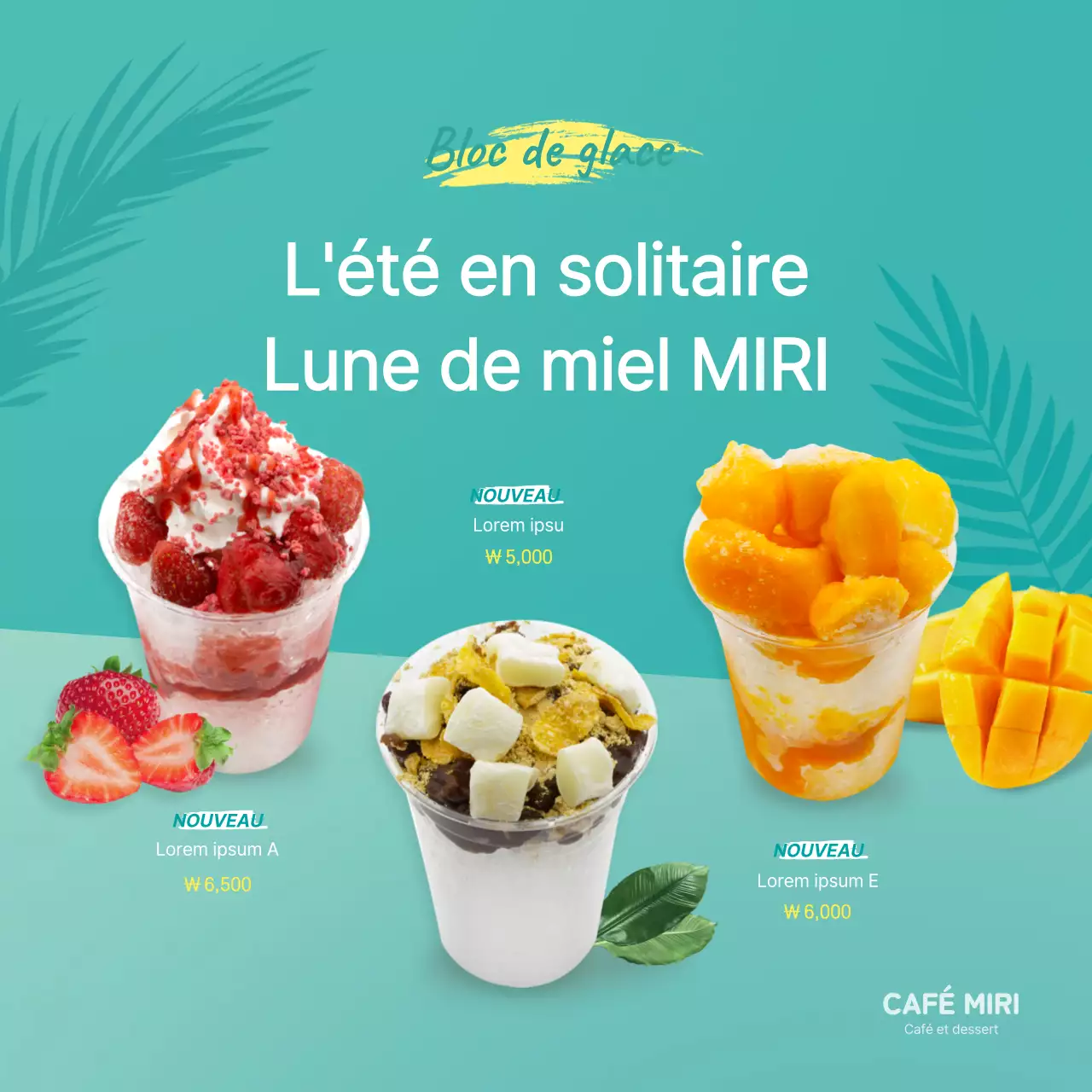 Bannière carrée de glace rasée d'été de couleur menthe