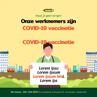 Coronavirus vaccinatie vierkante poster met gele illustratie