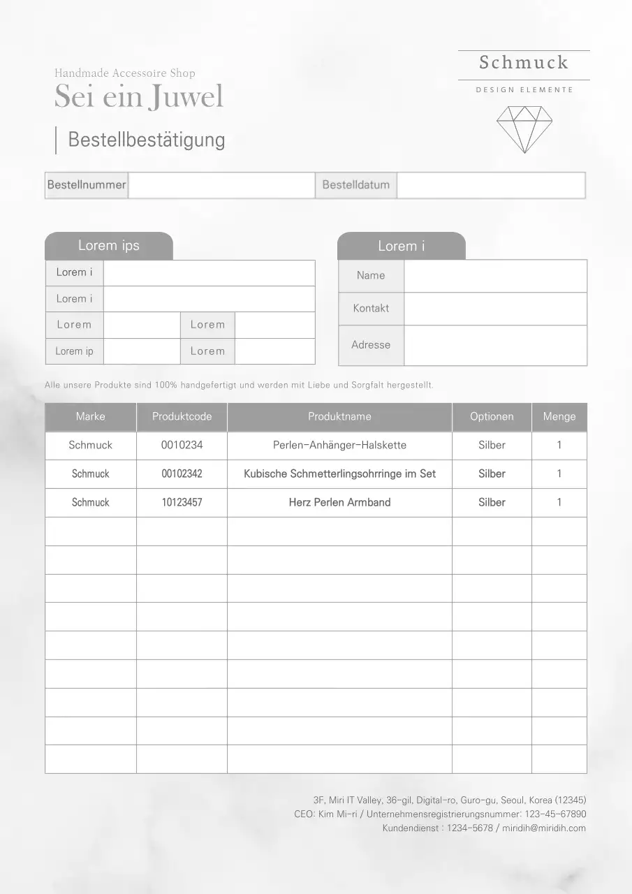 Greytone Juweliergeschäft Auftragsbestätigung Dokumentvorlage