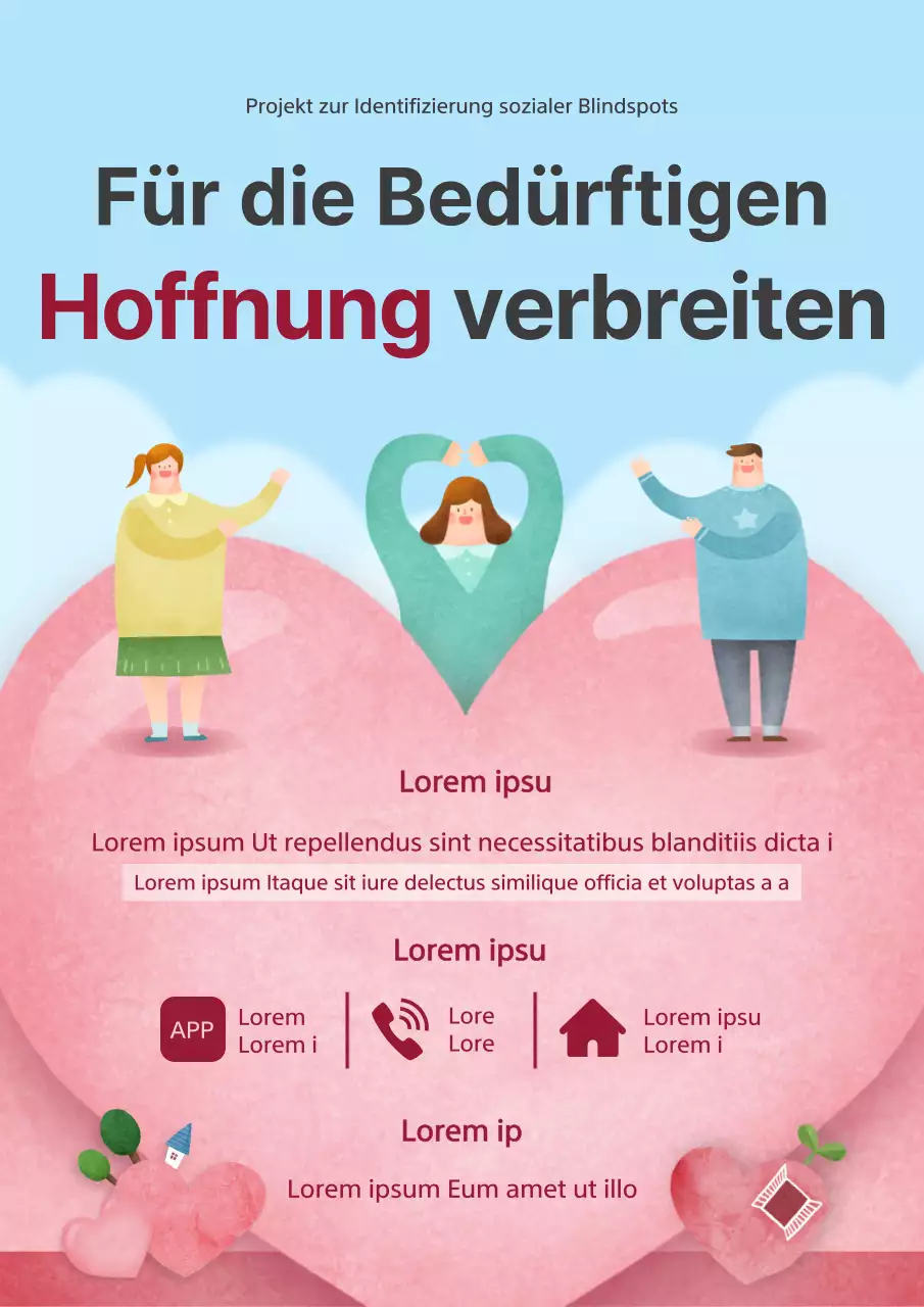 Welfare toten Winkel Unterstützung Zeichen mit großen Herzen niedlich Illustration Konzept