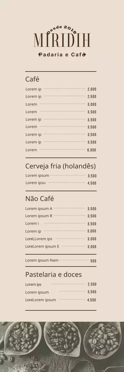 Cartaz de menu de café com fotografias em tons quentes de bege