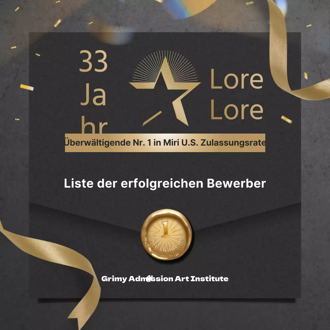 Schwarzer und goldener Glamour und luxuriöses Umschlagthema mit einem Konzept für eine US-College-Zulassungsliste