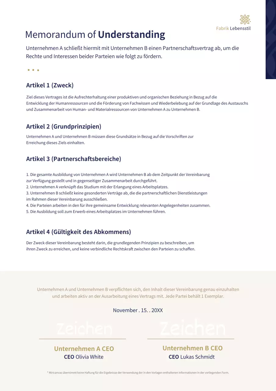 Business Dokument Vorlage Vertrag in marineblau und gold (Business Template)