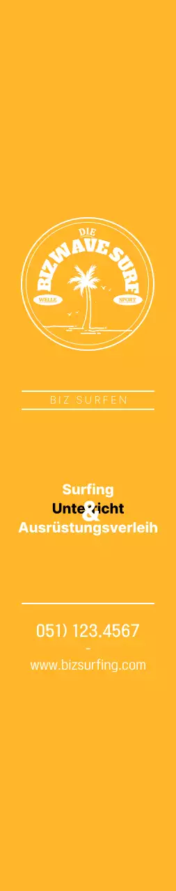 Ein einfaches blaues und gelbes Surfer-Emblem als Logo für den Laden.