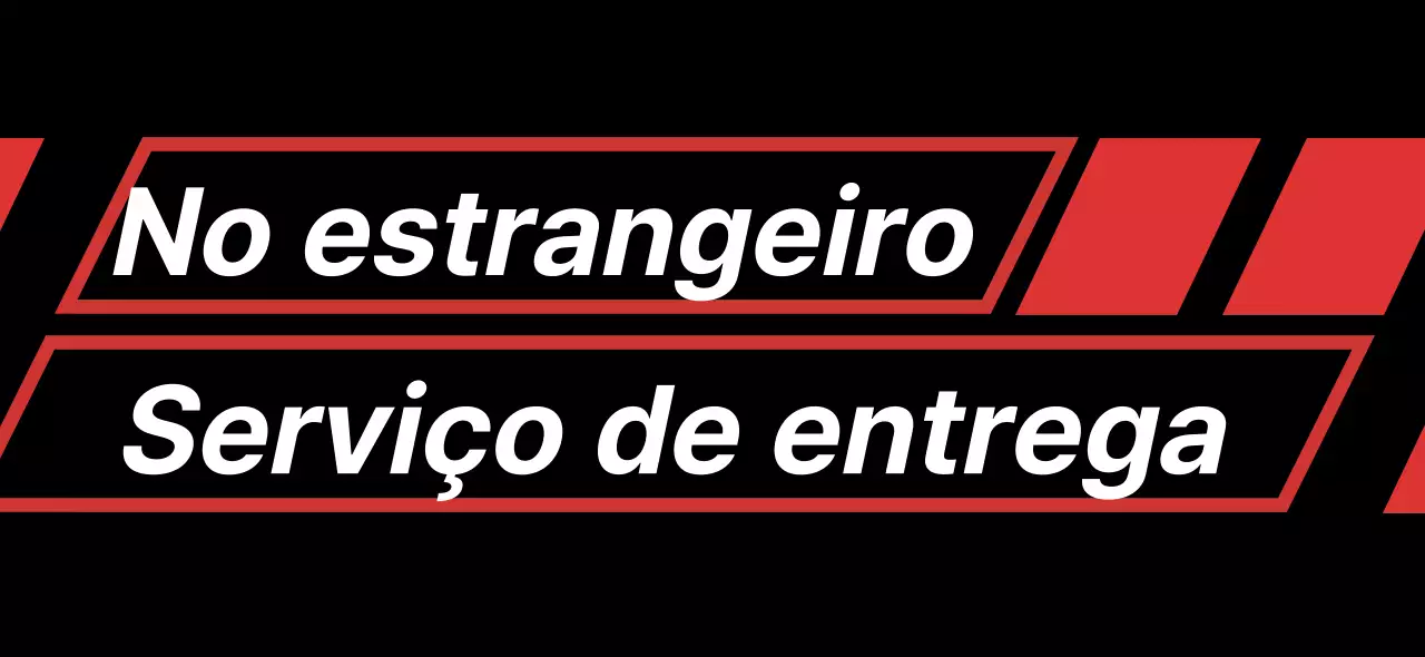 Promover um serviço de transporte internacional com um retângulo diagonal preto e vermelho