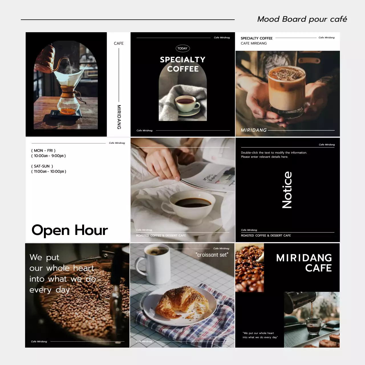 Pack d'offres groupées pour un café minimaliste en noir et blanc