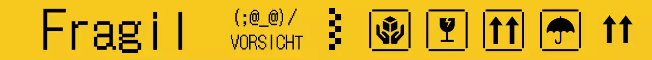 Lieferhinweise und Warnungen mit einem gelb-schwarzen Pixelkonzept