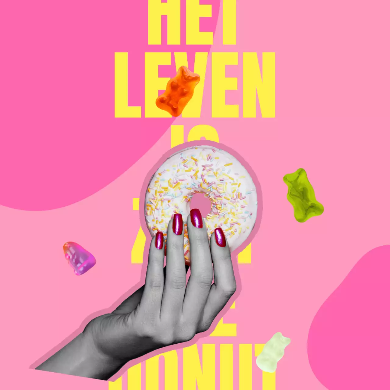 Kitscherige roze en gele donuts promoten