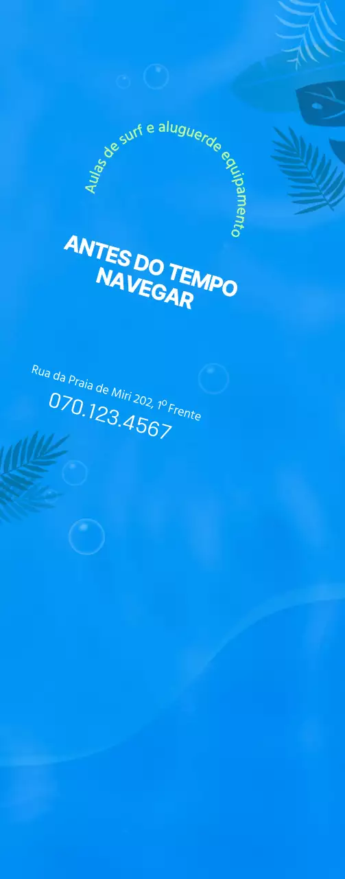 Ilustração simples do oceano em azul e chartreuse para informação e promoção do surf