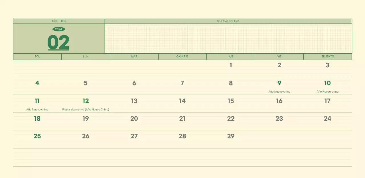 SAT Calendario de pared con concepto de bloc de notas del día D en verde y amarillo claro