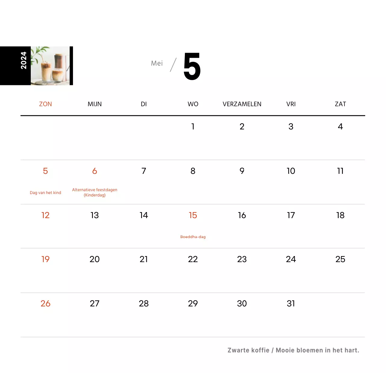 Witte eenvoudige koffie foto bureaukalender voor cafe