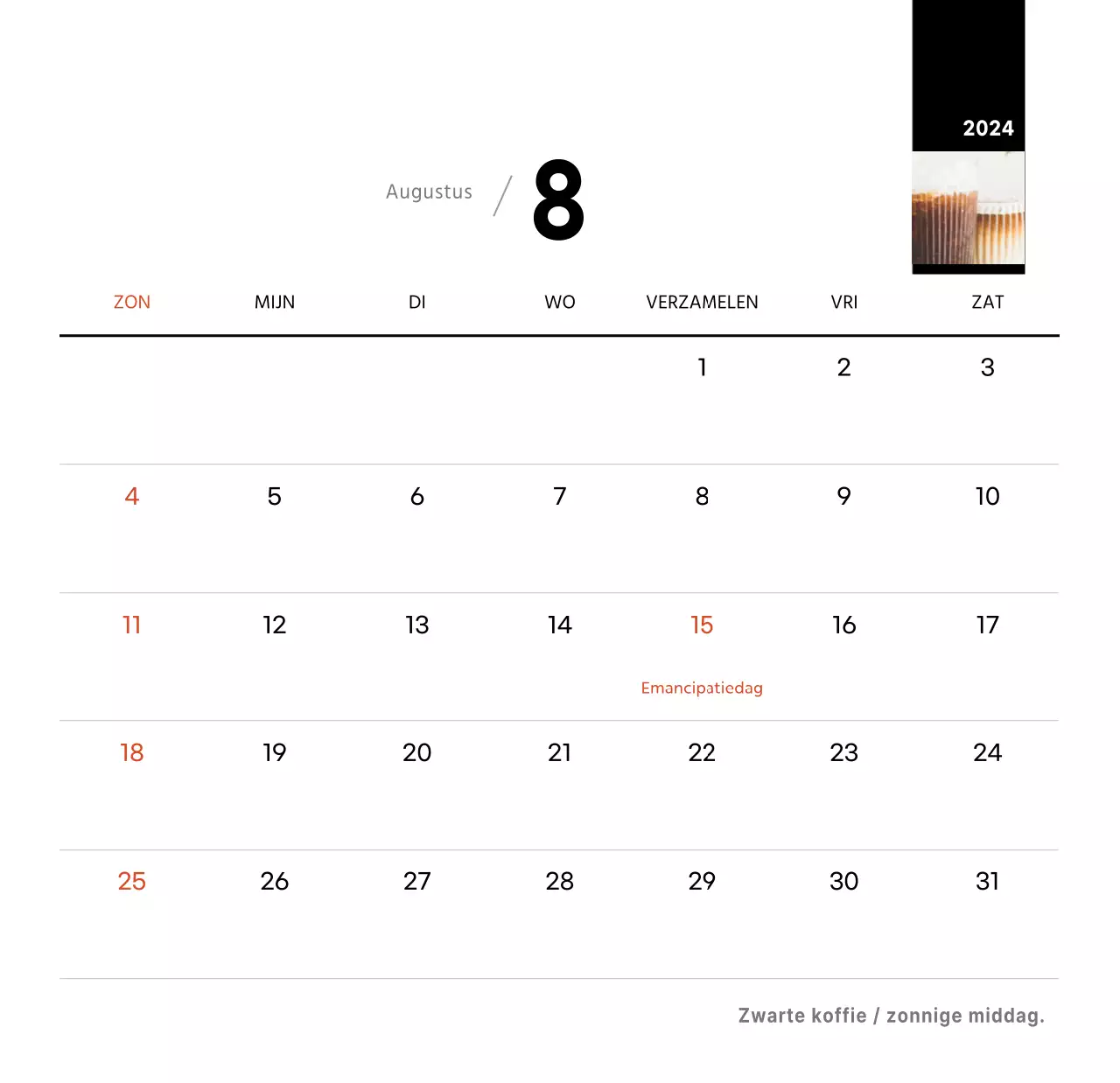 Witte eenvoudige koffie foto bureaukalender voor cafe