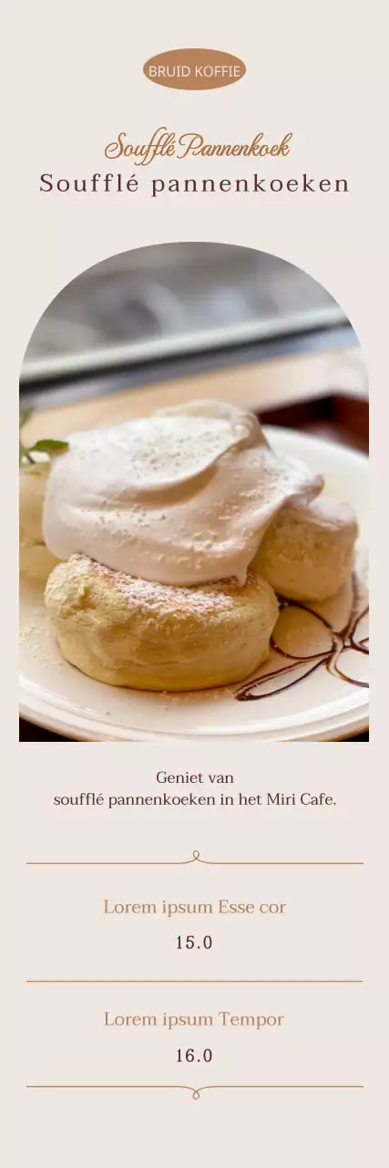 Een ivoorkleurige, sentimentele soufflé dessertkaart