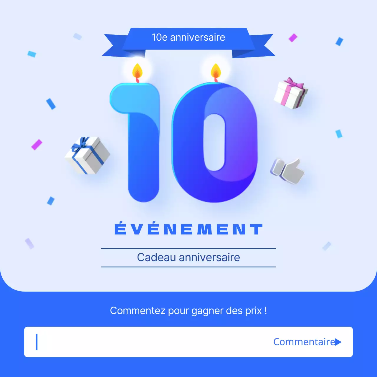 Événement du 10e anniversaire sur fond bleu clair
