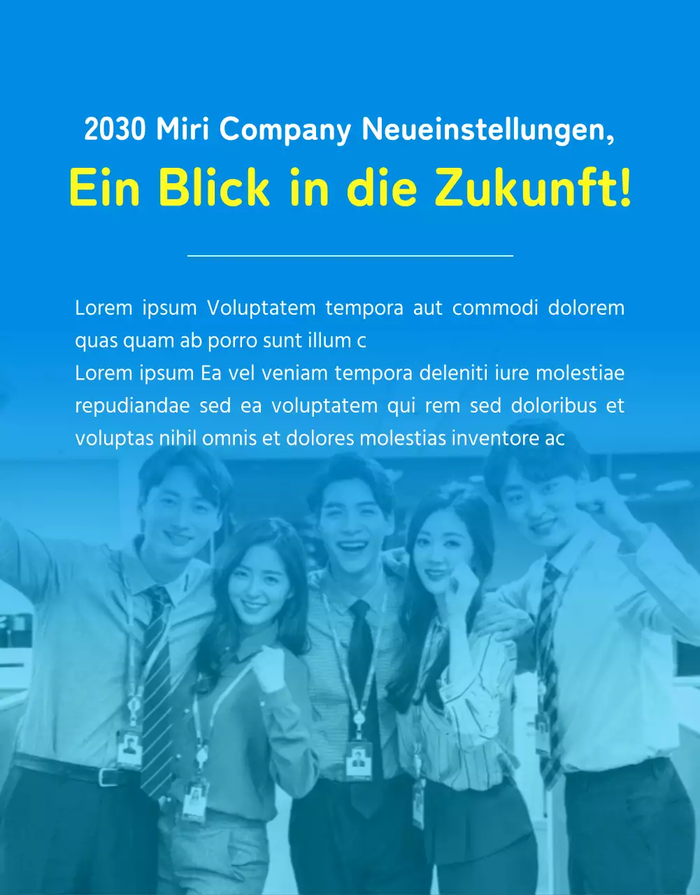 Blaues und gelbes Webzine mit einführendem Firmen-Newsletter