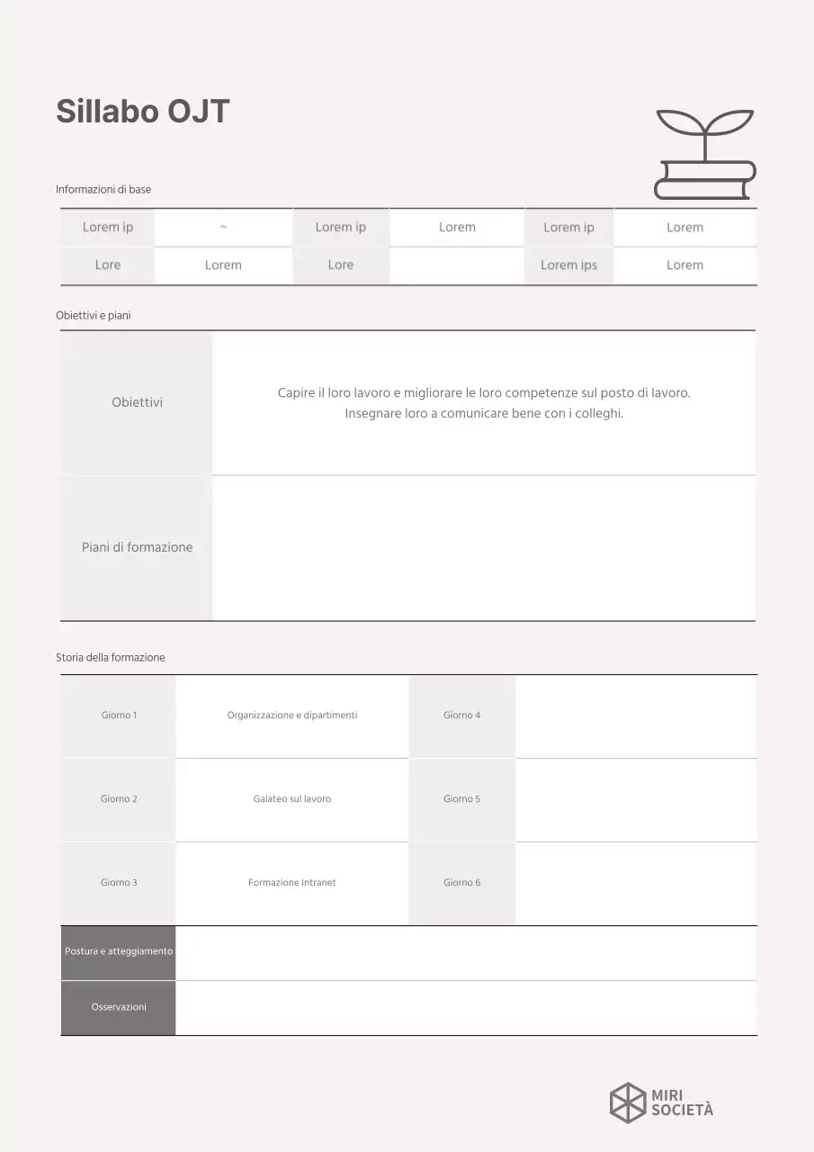 Semplice syllabus OJT in avorio