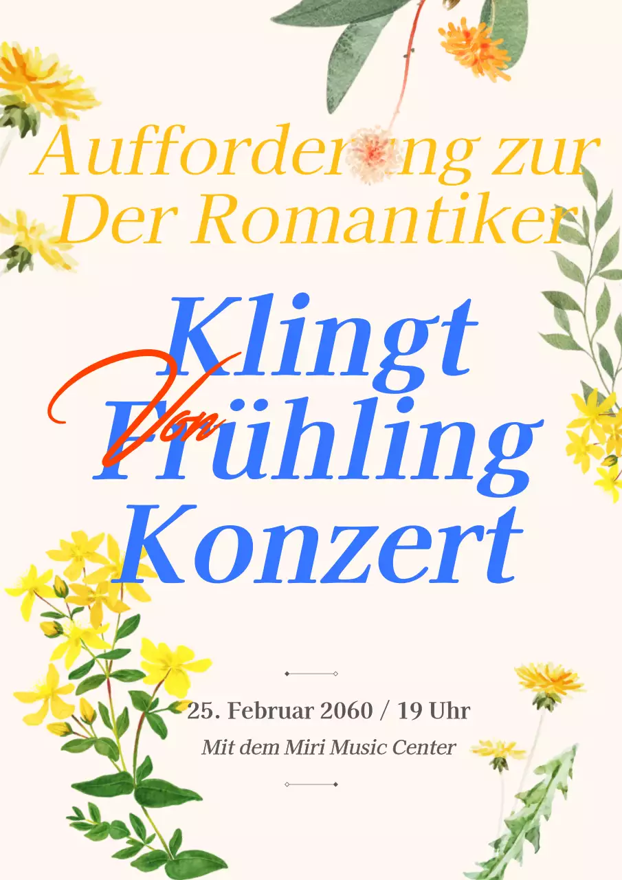 Frühlingskonzert mit gelber sauberer Textbetonung