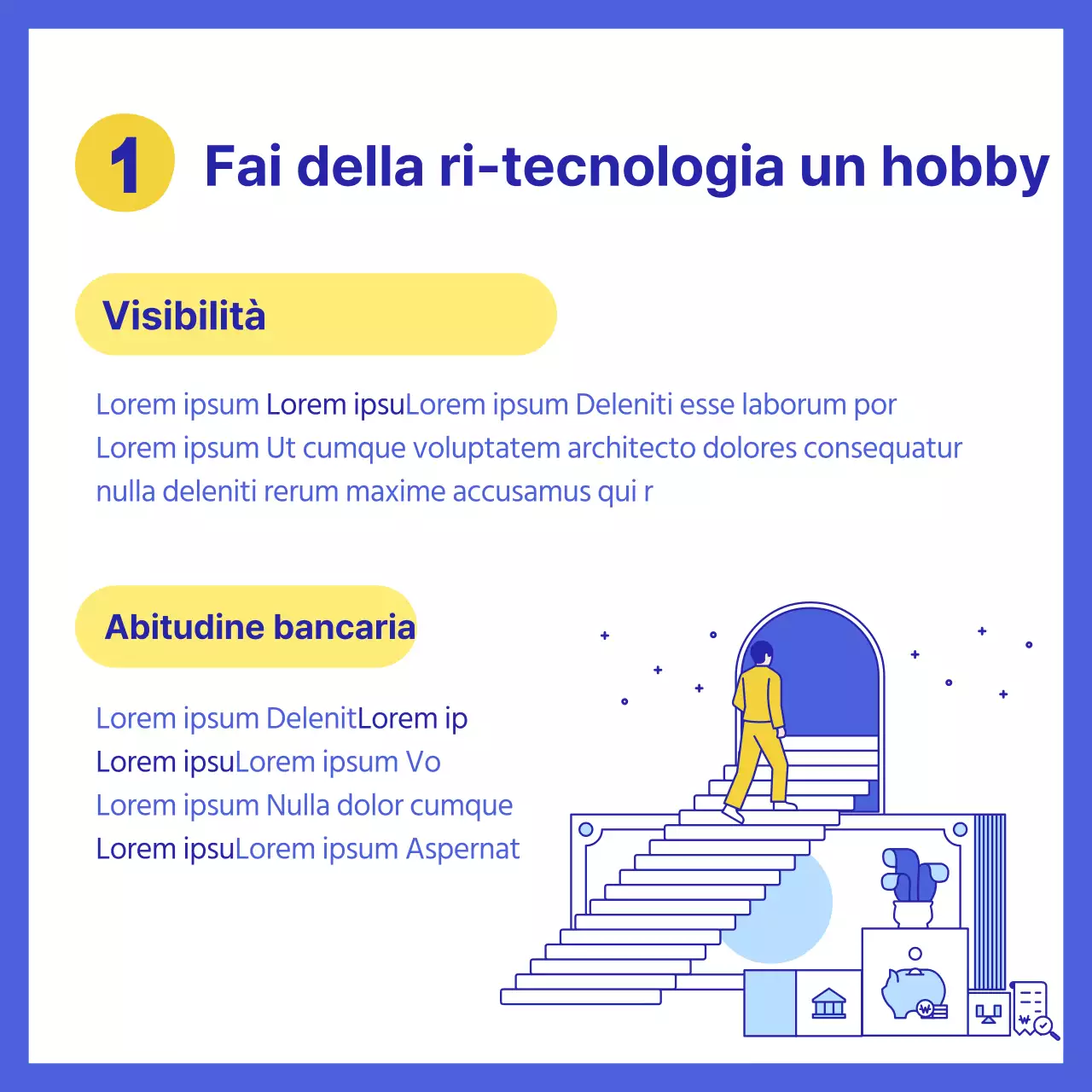 Semplici consigli finanziari spiegati in blu e giallo