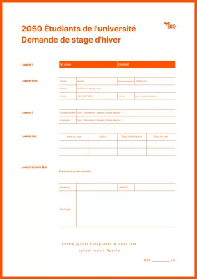 Curriculum vitae d'un stagiaire d'hiver avec un schéma de couleurs orange simple