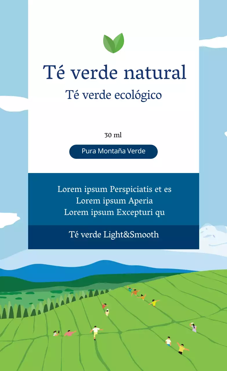 Verde azul ilustración alimentos etiqueta de té verde