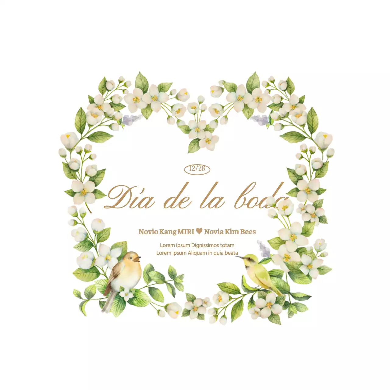 Emotivo y sencillo marco floral concepto nota de agradecimiento de boda