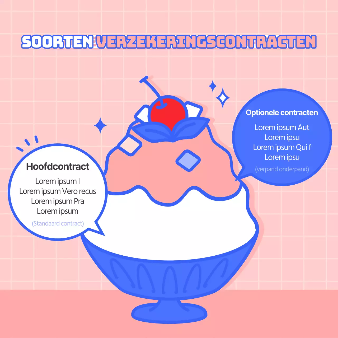 Verzekeringsbenodigdheden in een schattige en betrouwbare kleine illustratie in geel en roze