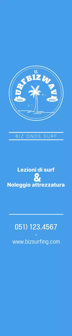 Un semplice logo blu e giallo con l'emblema del surf per promuovere il negozio.