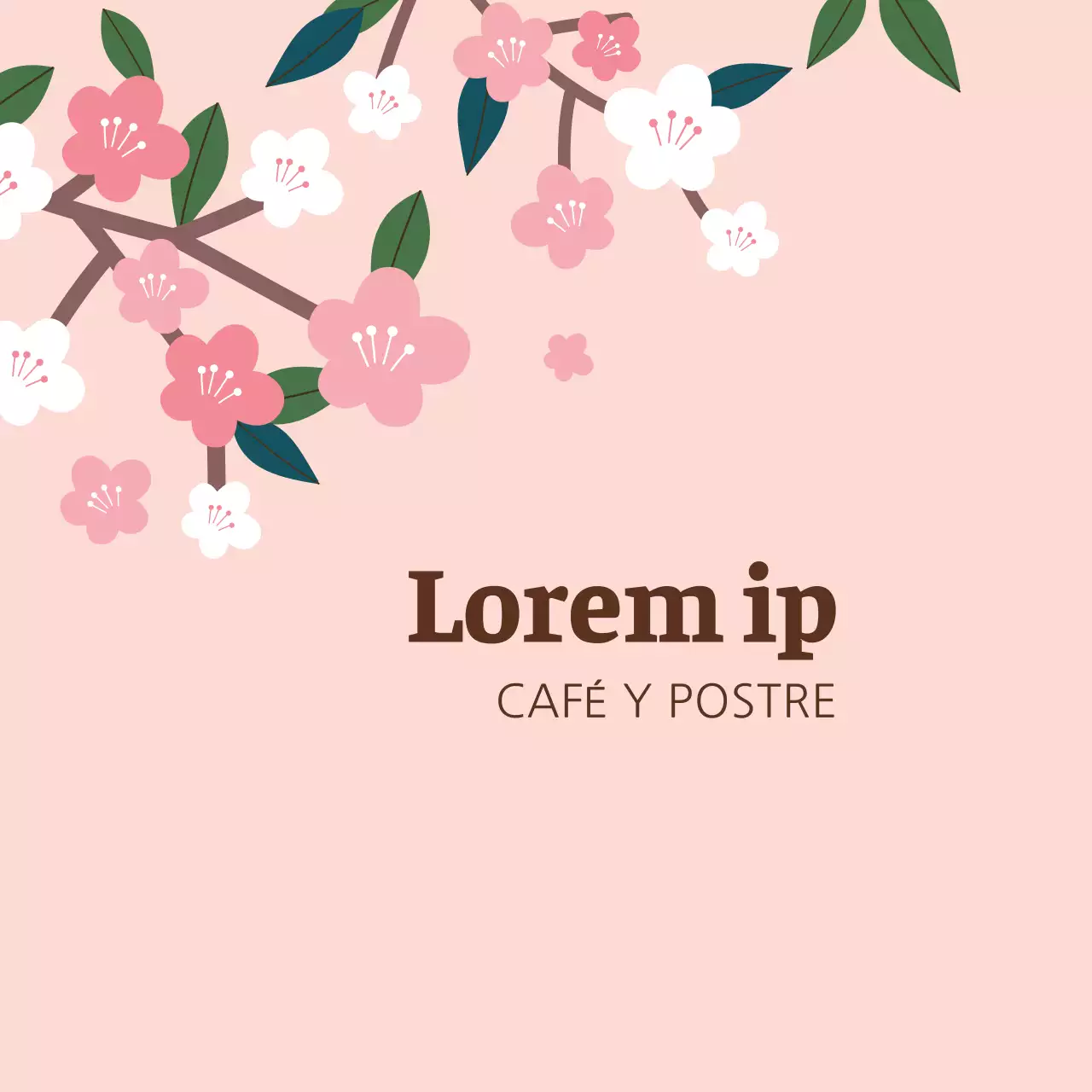 Etiqueta promocional de cafetería con ilustración rosa