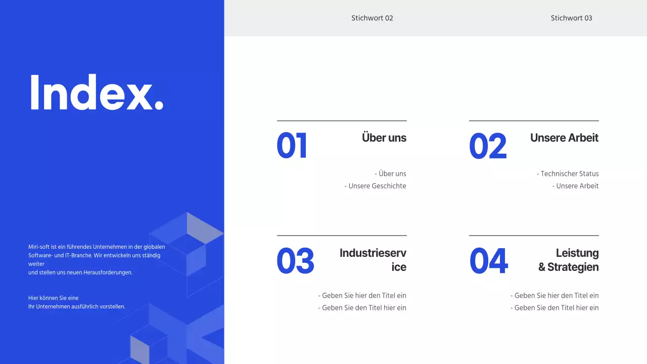 Firmenprofil eines IT-Unternehmens in Blau (Präsentation)